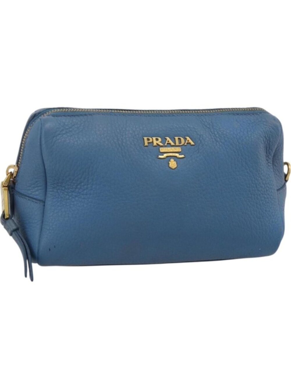 PRADA Pouch Leather Blue Gold